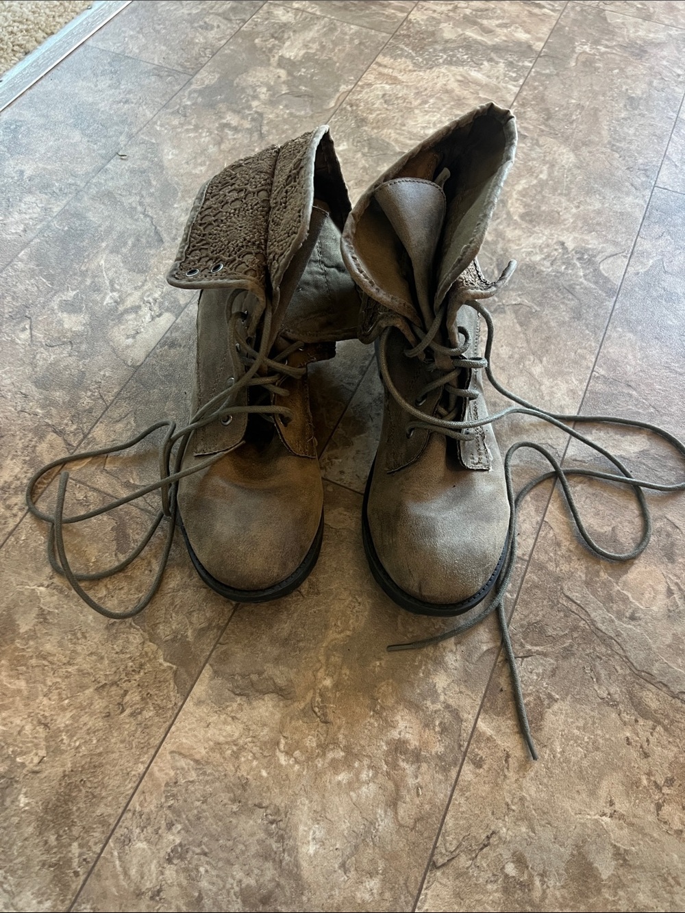 Rock & Candy Taupe Lace-Up Foldover Ankle Boots
